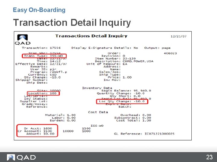 Easy On-Boarding Transaction Detail Inquiry 23 