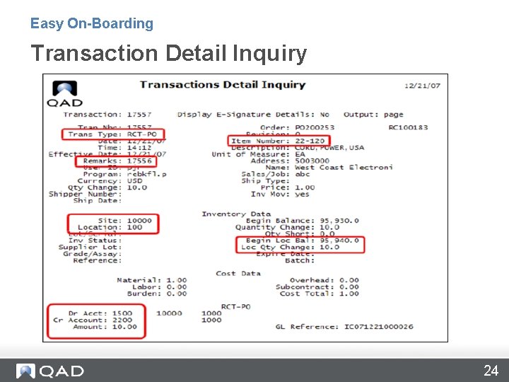 Easy On-Boarding Transaction Detail Inquiry 24 