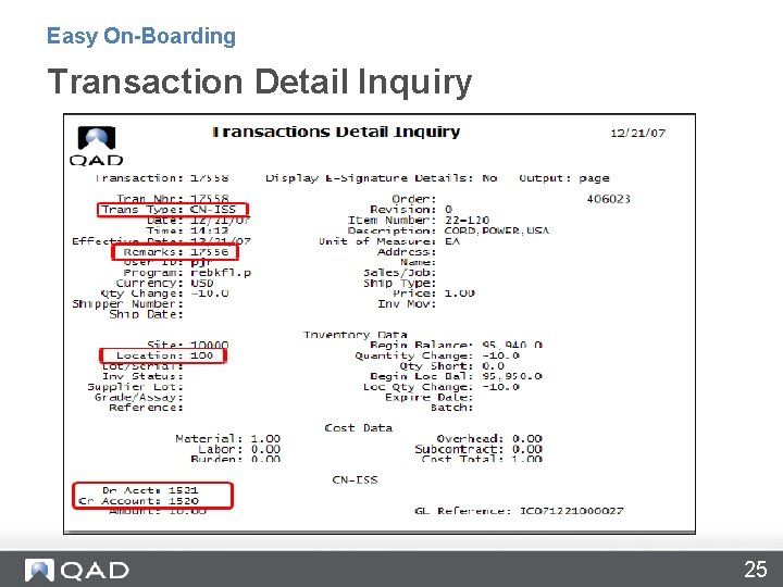Easy On-Boarding Transaction Detail Inquiry 25 