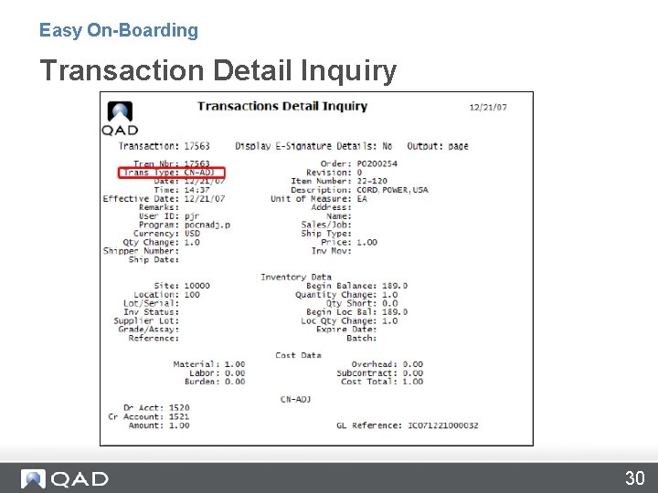 Easy On-Boarding Transaction Detail Inquiry 30 