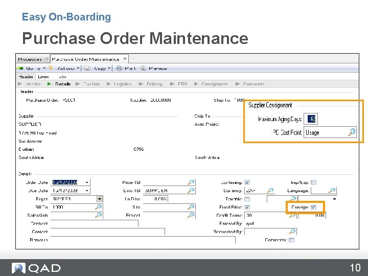 Easy On-Boarding Purchase Order Maintenance 10 