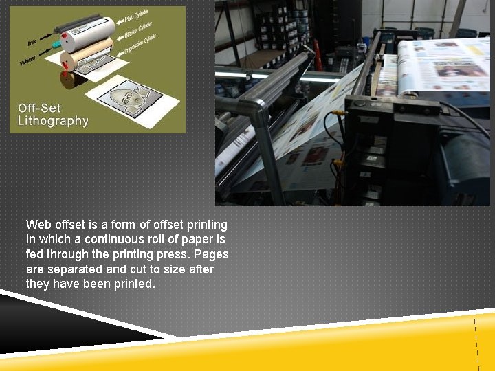 Web offset is a form of offset printing in which a continuous roll of
