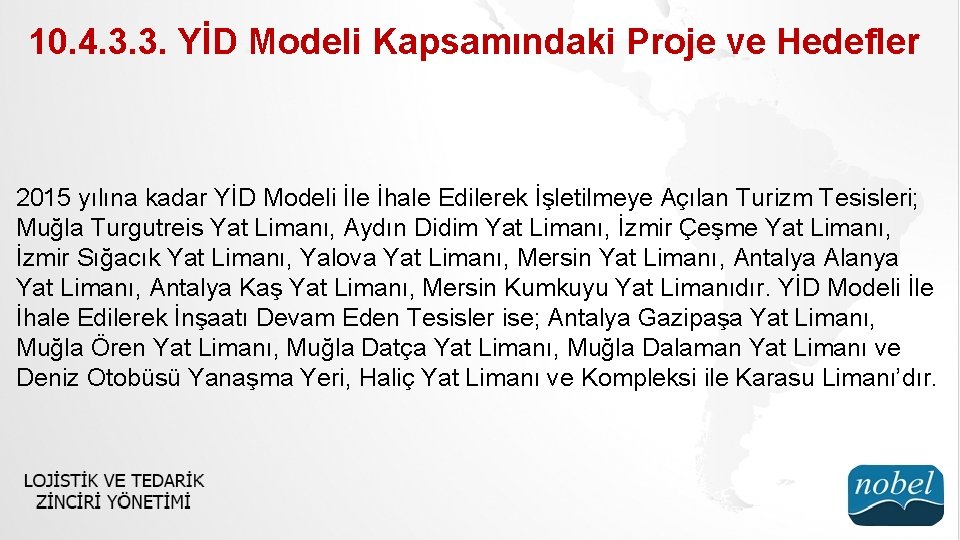 10. 4. 3. 3. YİD Modeli Kapsamındaki Proje ve Hedefler 2015 yılına kadar YİD