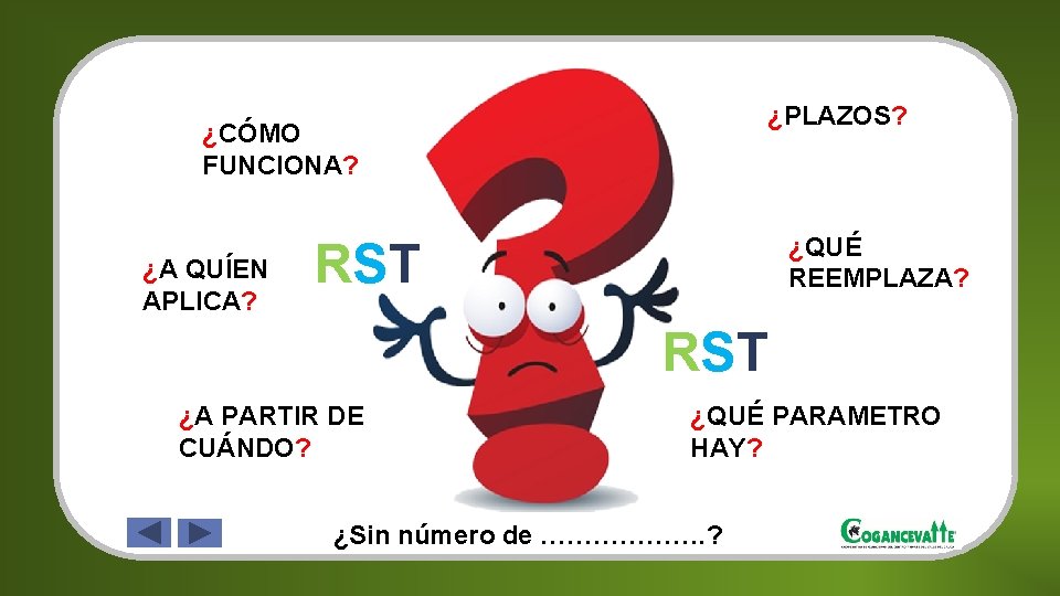 ¿PLAZOS? ¿CÓMO FUNCIONA? ¿A QUÍEN APLICA? ¿QUÉ REEMPLAZA? RST ¿A PARTIR DE CUÁNDO? ¿QUÉ