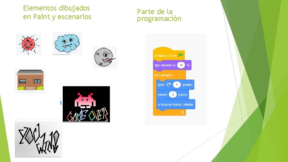 Elementos dibujados en Paint y escenarios Parte de la programación 