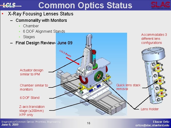Common Optics Status • X-Ray Focusing Lenses Status – Commonality with Monitors • Chamber