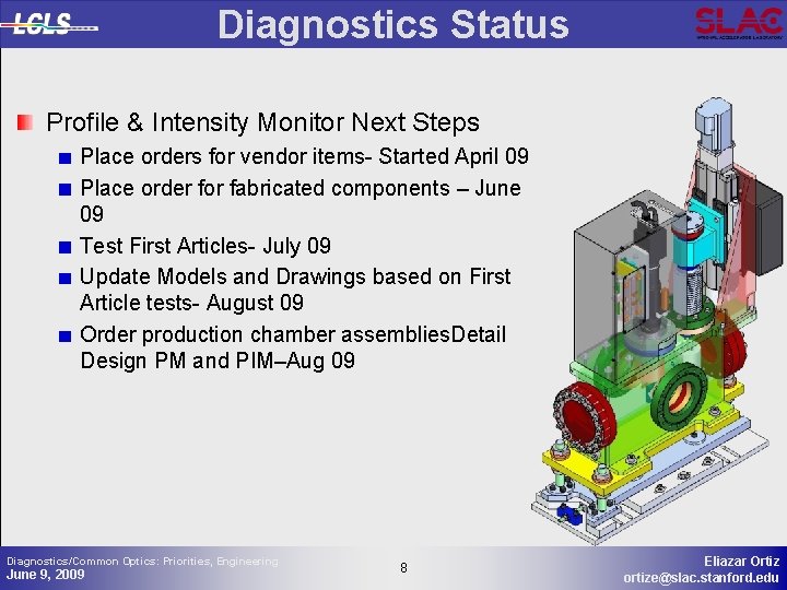 Diagnostics Status Profile & Intensity Monitor Next Steps Place orders for vendor items- Started