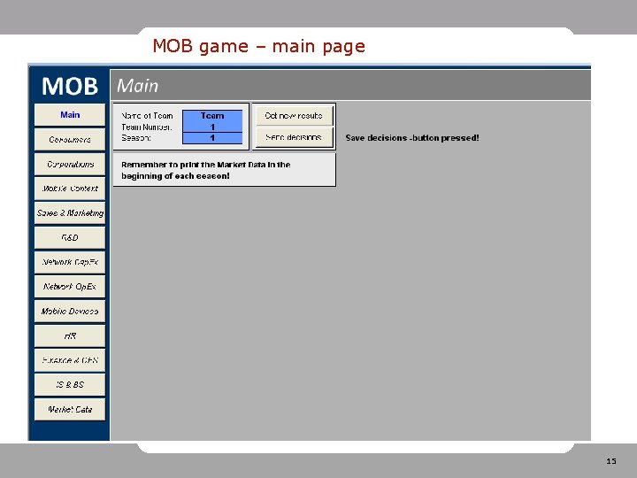 MOB game – main page 15 