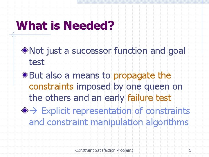 What is Needed? Not just a successor function and goal test But also a