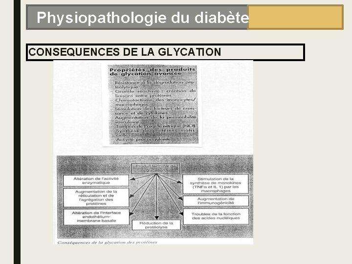 Physiopathologie du diabète CONSEQUENCES DE LA GLYCATION 