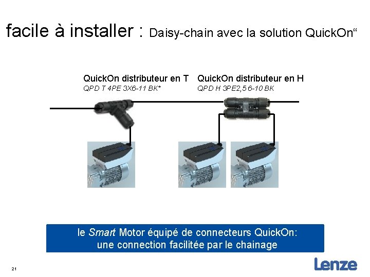 facile à installer : Daisy-chain avec la solution Quick. On“ Quick. On distributeur en