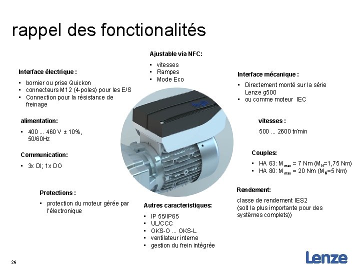 rappel des fonctionalités Ajustable via NFC: • vitesses • Rampes • Mode Eco Interface