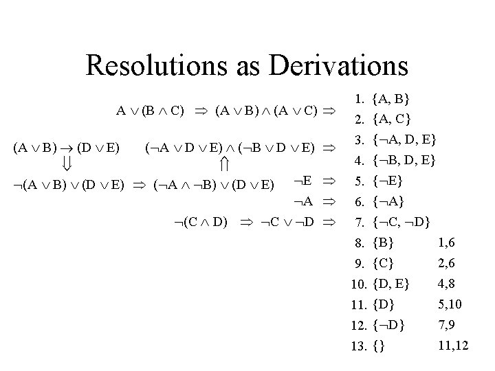 Resolutions as Derivations A (B C) (A B) (A C) (A B) (D E)