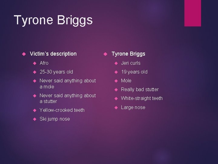 Tyrone Briggs Victim’s description Tyrone Briggs Afro Jeri curls 25 -30 years old 19