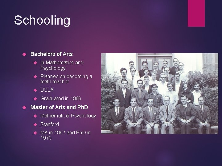 Schooling Bachelors of Arts In Mathematics and Psychology Planned on becoming a math teacher