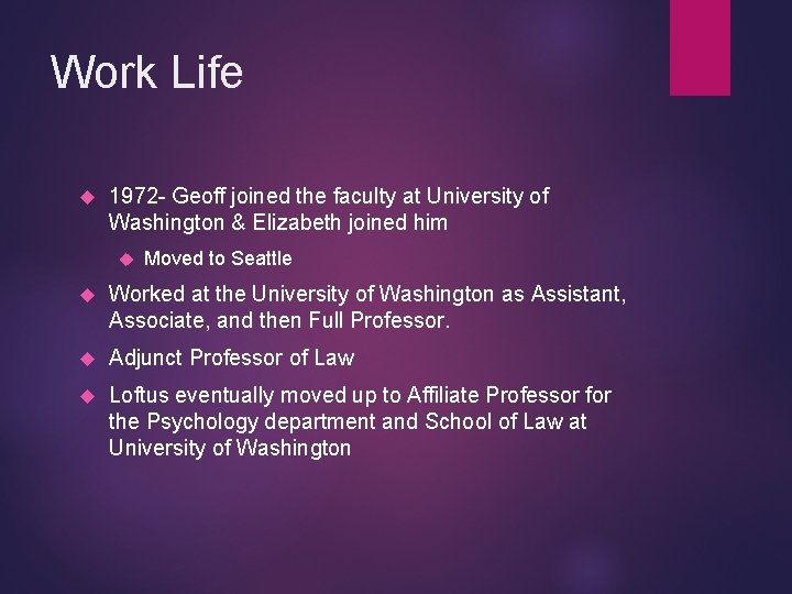 Work Life 1972 - Geoff joined the faculty at University of Washington & Elizabeth