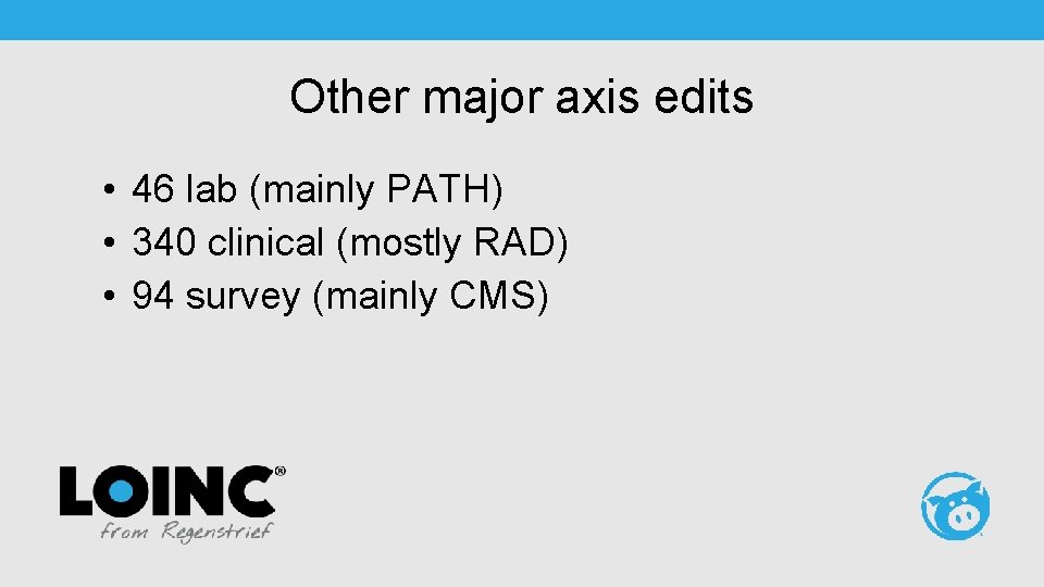Other major axis edits • 46 lab (mainly PATH) • 340 clinical (mostly RAD)