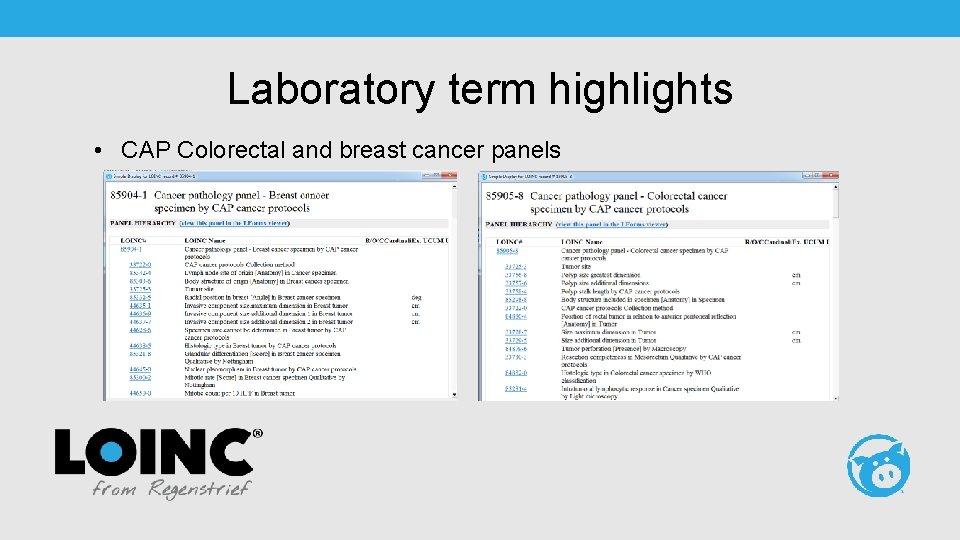 Laboratory term highlights • CAP Colorectal and breast cancer panels 