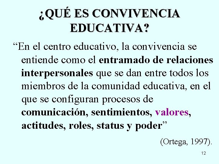 ¿QUÉ ES CONVIVENCIA EDUCATIVA? “En el centro educativo, la convivencia se entiende como el