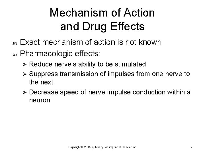 Mechanism of Action and Drug Effects Exact mechanism of action is not known Pharmacologic