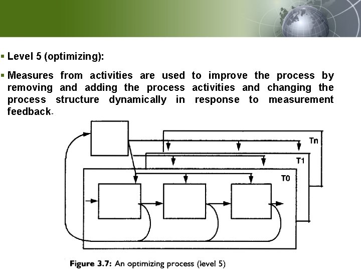 § Level 5 (optimizing): § Measures from activities are used to improve the process