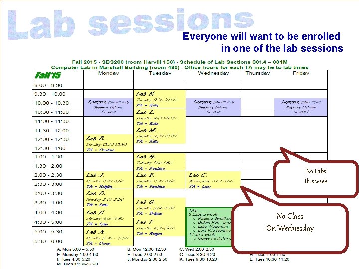 Everyone will want to be enrolled in one of the lab sessions No Labs