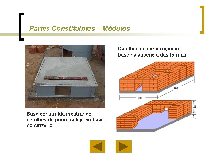 Partes Constituintes – Módulos Detalhes da construção da base na ausência das formas Base