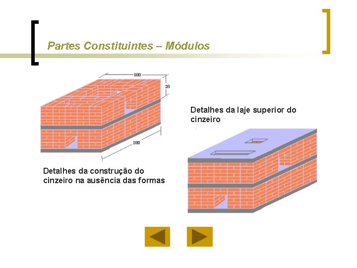 Partes Constituintes – Módulos Detalhes da laje superior do cinzeiro Detalhes da construção do