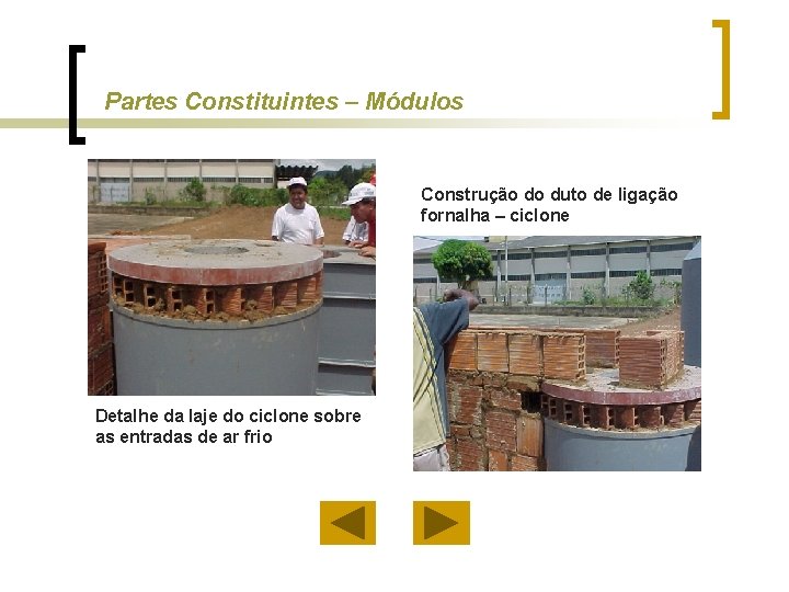 Partes Constituintes – Módulos Construção do duto de ligação fornalha – ciclone Detalhe da