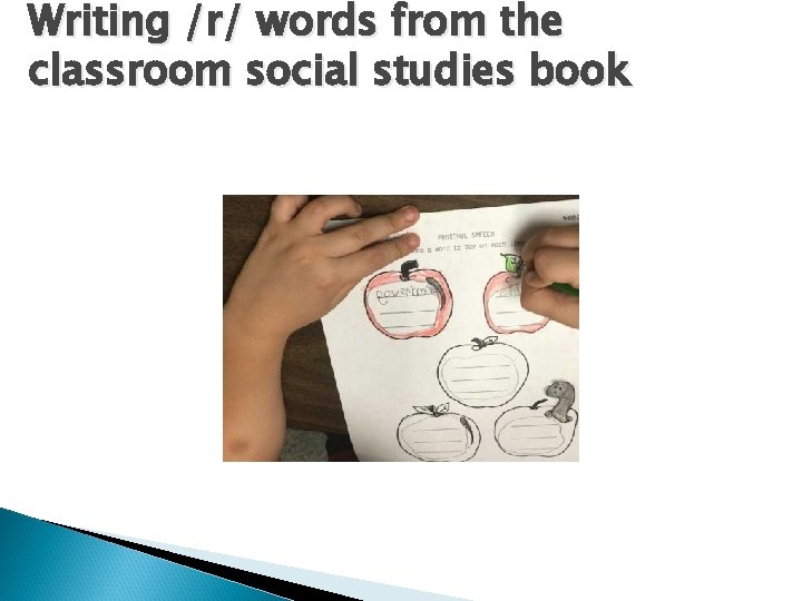 Writing /r/ words from the classroom social studies book 