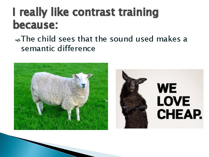 I really like contrast training because: The child sees that the sound used makes