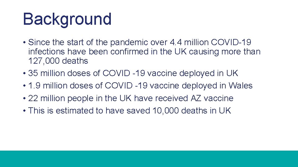 Background • Since the start of the pandemic over 4. 4 million COVID-19 infections
