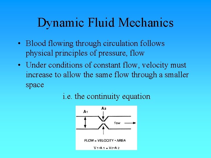 Dynamic Fluid Mechanics • Blood flowing through circulation follows physical principles of pressure, flow Dynamic Fluid Mechanics • Blood flowing through circulation follows physical principles of pressure, flow