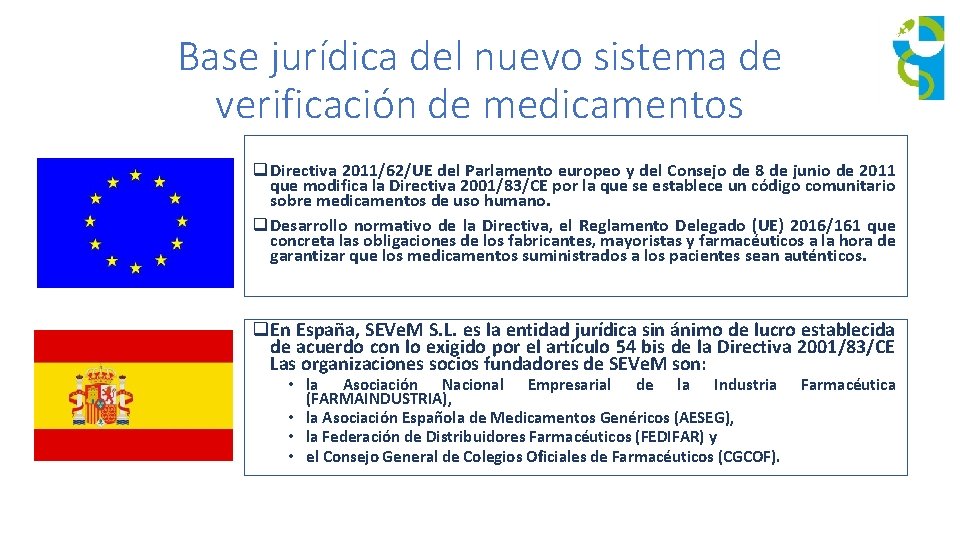 Base jurídica del nuevo sistema de verificación de medicamentos q Directiva 2011/62/UE del Parlamento