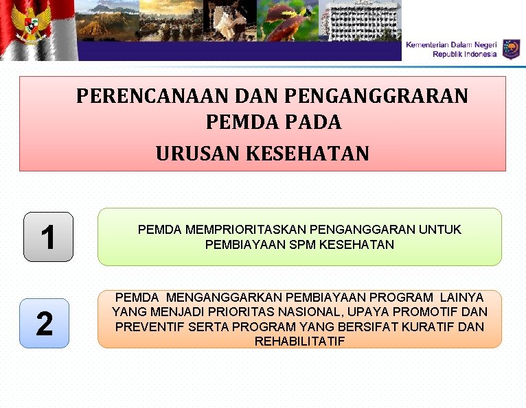 PERENCANAAN DAN PENGANGGRARAN PEMDA PADA URUSAN KESEHATAN 1 2 PEMDA MEMPRIORITASKAN PENGANGGARAN UNTUK PEMBIAYAAN