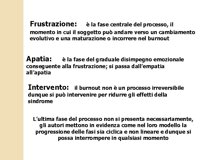 Frustrazione: è la fase centrale del processo, il momento in cui il soggetto può