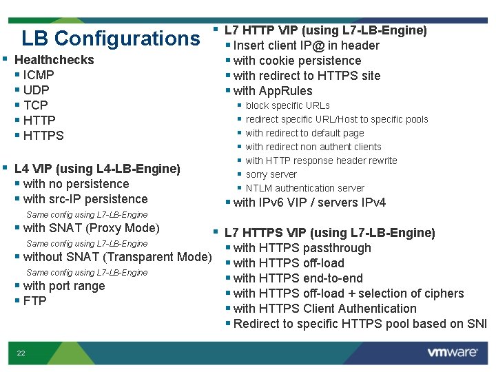 LB Configurations § Healthchecks § ICMP § UDP § TCP § HTTPS § L