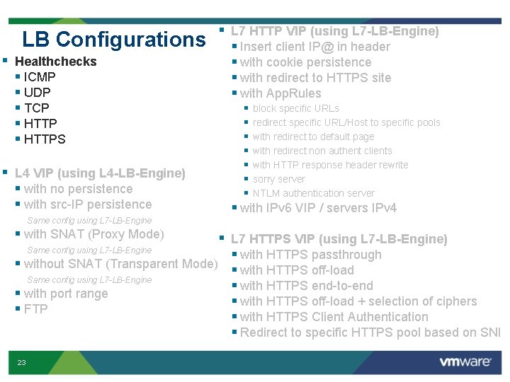 LB Configurations § Healthchecks § ICMP § UDP § TCP § HTTPS § L