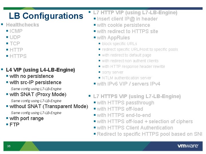 LB Configurations § Healthchecks § ICMP § UDP § TCP § HTTPS § L