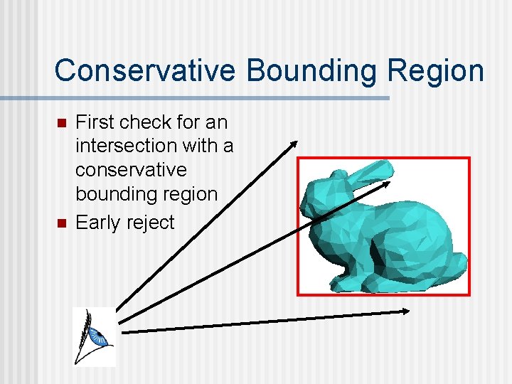 Conservative Bounding Region n n First check for an intersection with a conservative bounding