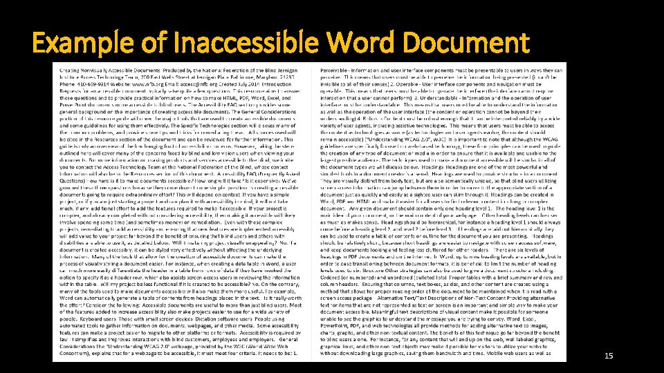 Example of Inaccessible Word Document 15 Example of Inaccessible Word Document 15