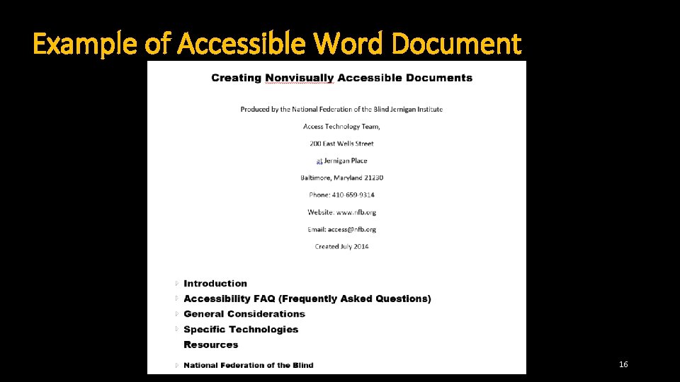 Example of Accessible Word Document 16 Example of Accessible Word Document 16