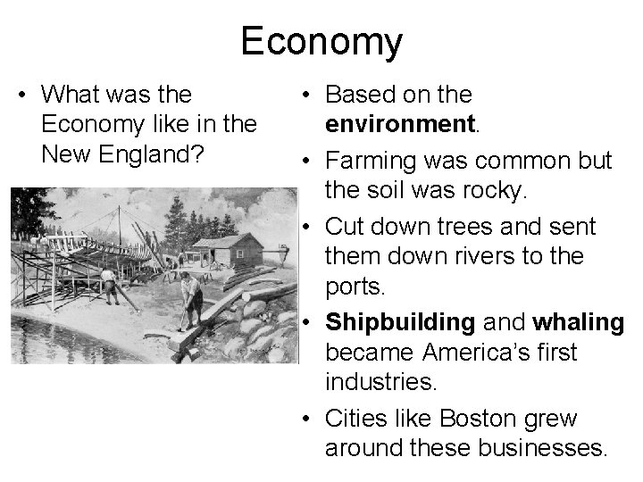 Economy • What was the Economy like in the New England? • Based on