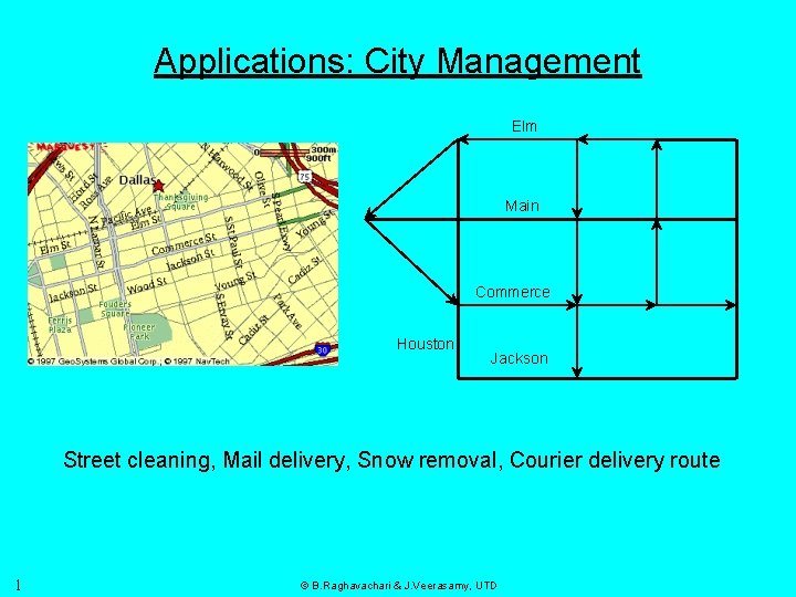 Applications: City Management Elm Main Commerce Houston Jackson Street cleaning, Mail delivery, Snow removal,