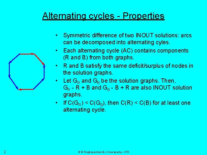 Alternating cycles - Properties • Symmetric difference of two INOUT solutions: arcs can be