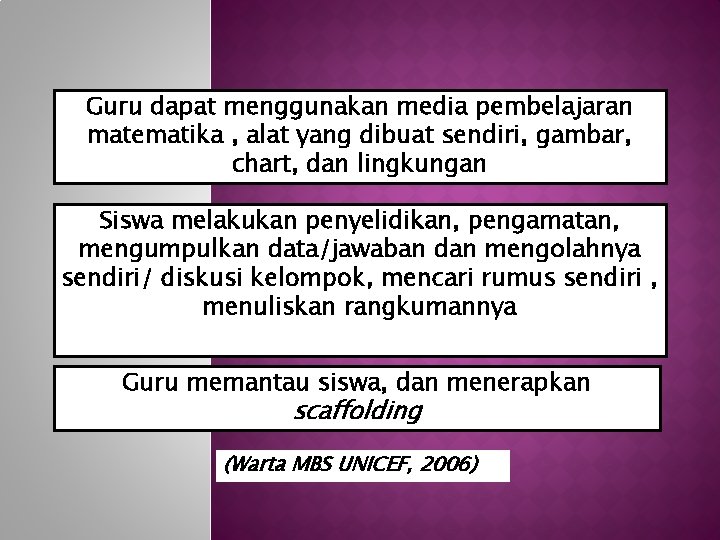 Guru dapat menggunakan media pembelajaran matematika , alat yang dibuat sendiri, gambar, chart, dan