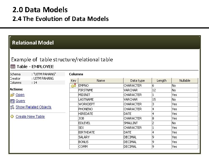 2. 0 Data Models 2. 4 The Evolution of Data Models Relational Model Example 2. 0 Data Models 2. 4 The Evolution of Data Models Relational Model Example