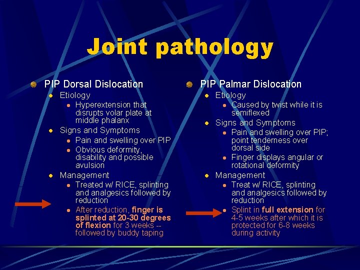 Joint pathology PIP Dorsal Dislocation l Etiology l l Signs and Symptoms l l