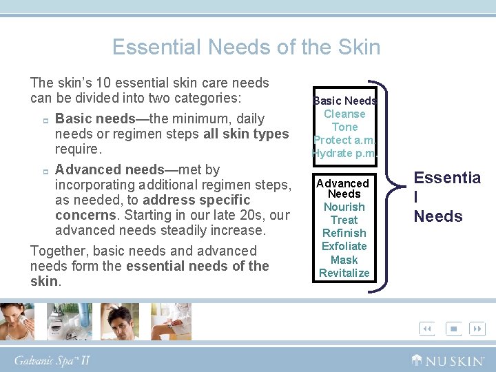 Essential Needs of the Skin The skin’s 10 essential skin care needs can be