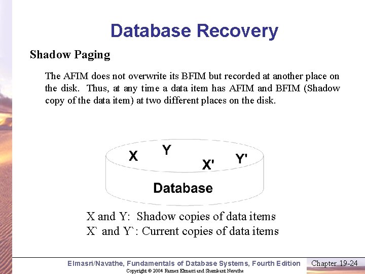 Database Recovery Shadow Paging The AFIM does not overwrite its BFIM but recorded at